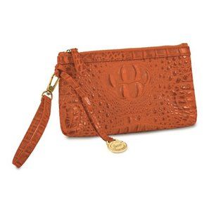 Top Grain Leather Croc Texture RFID Marigold Orange Clutch zipper crossbody wris